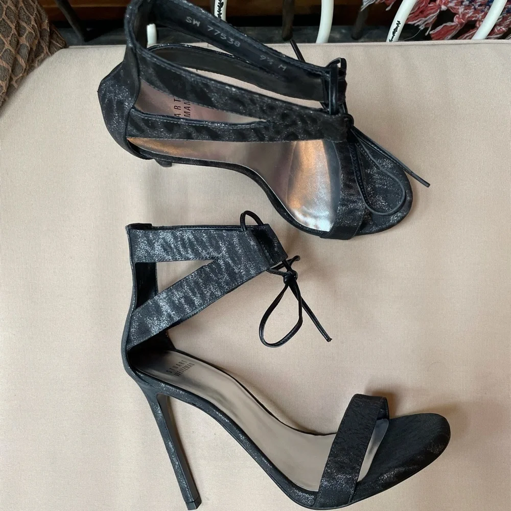 NEW Stuart Weitzman Tynela Ankle Tie Sandal in‎ Black Size 9.5